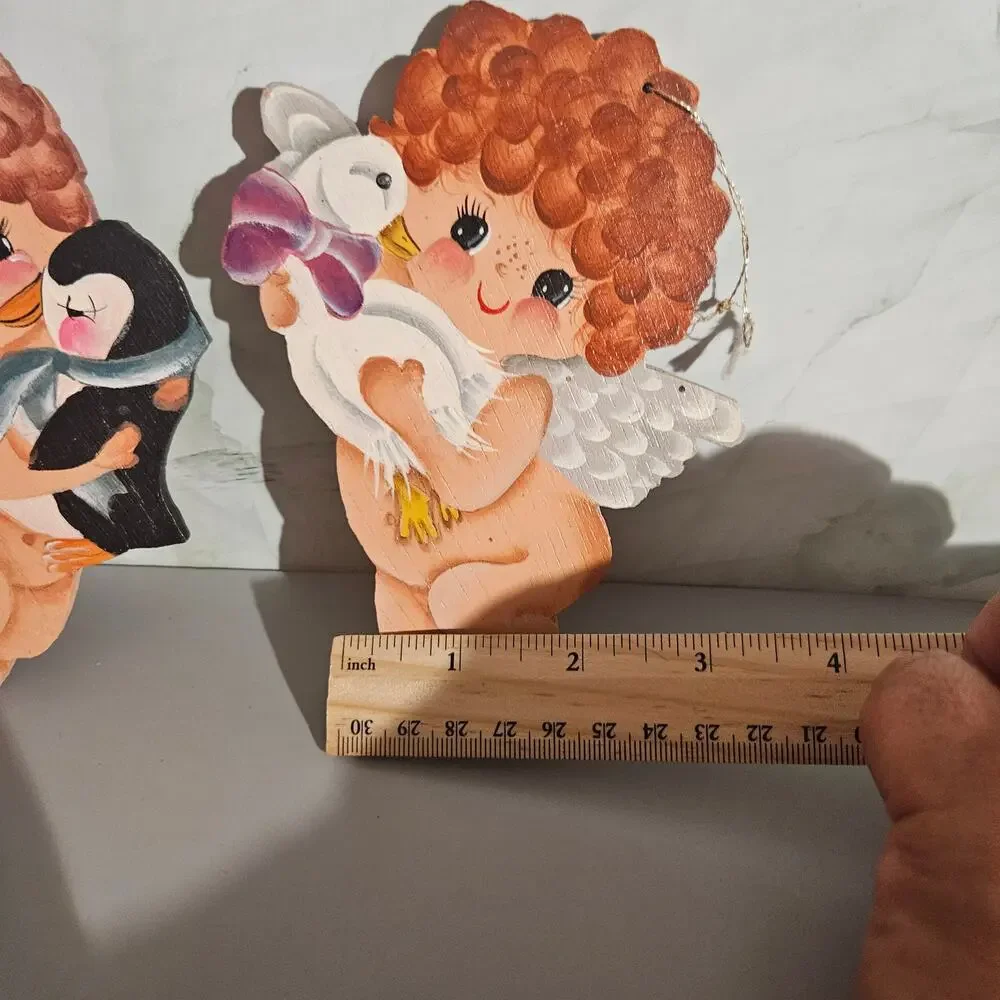 2 Baby Wooden Angels Christmas Ornaments